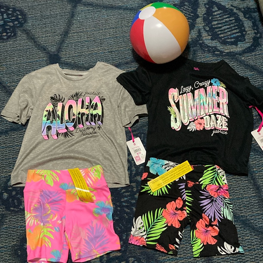 Justice Kids Pajama Sets - Gray and Black Tops with Pink and Black Shorts